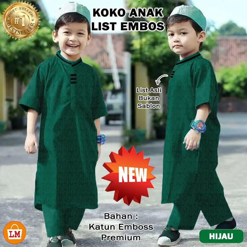 setelan koko anak pakistan model list umur 1-11 thn Panjang Muslim Baju Katun Pendek Kurta 1