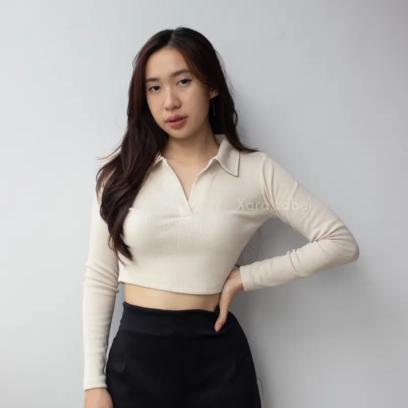 XARA - SALE CUCI GUDANG Kara Knit Crop Top | Polo Knit Longsleeve 0