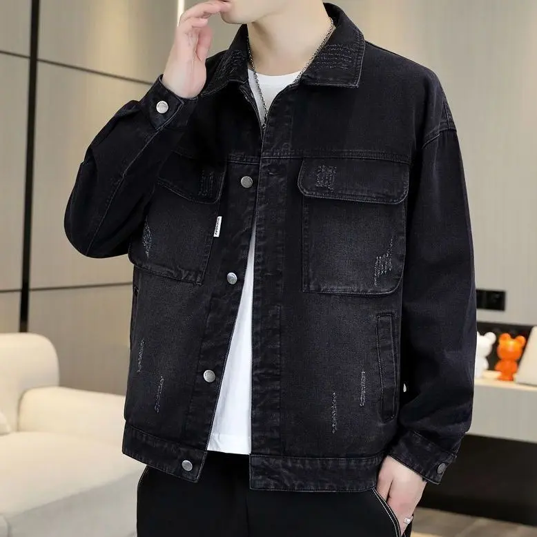 Áo Khoác Denim, Dành Cho Nam Giới, Mặc Mùa Xuân Và Mùa Thu, Hàng Mới Về 2024, Chống Mài Mòn, Phong Cách Thường Ngày Thiết Kế Đẹp Trai Thích Hợp Cho Các Công Trường Xây Dựng, Trang Phục Denim Menswear Jacket