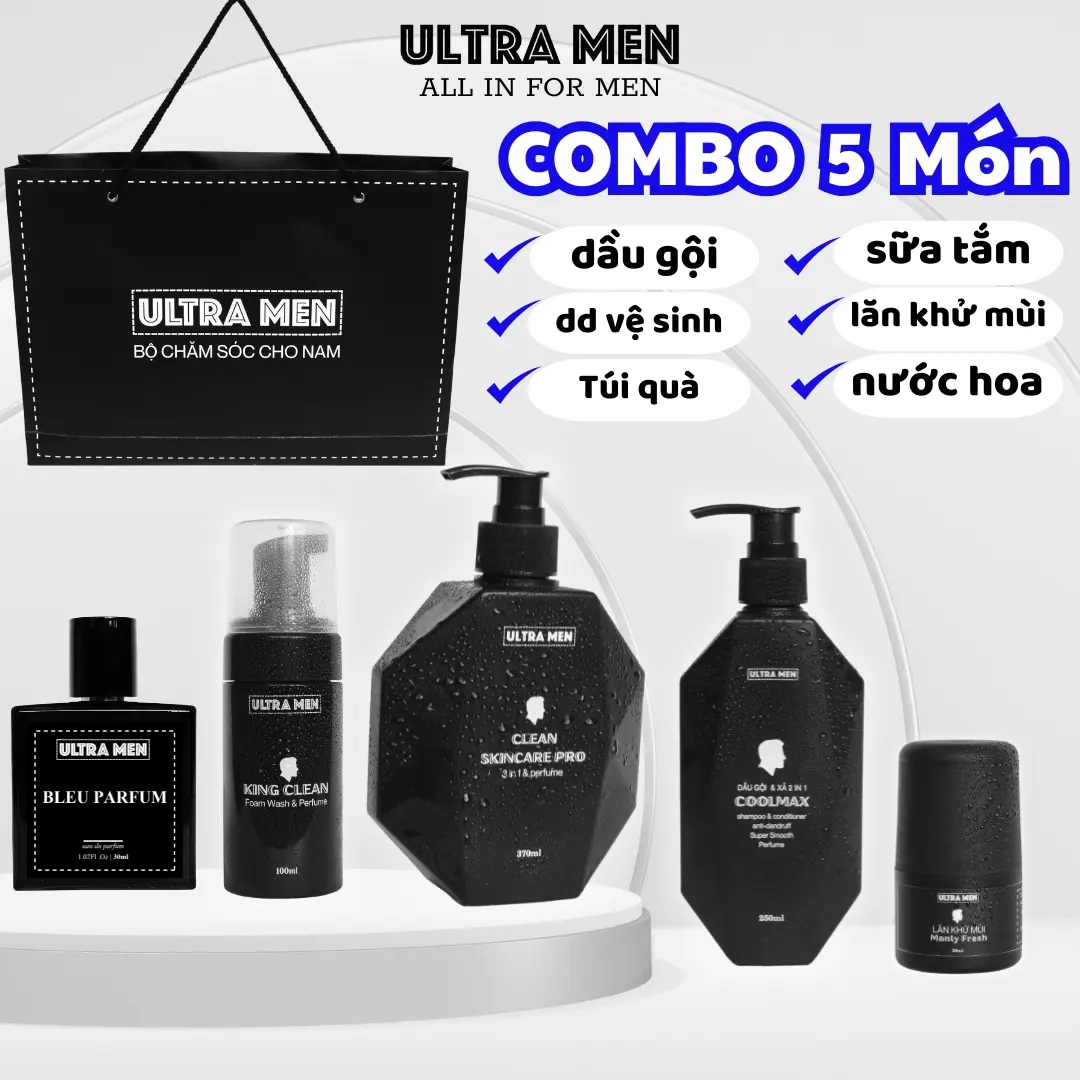 Set Quà tặng nam giới cao cấp , combo sữa tắm -dầu gội -nước hoa -Bọt vệ sinh - lăn khử mùi