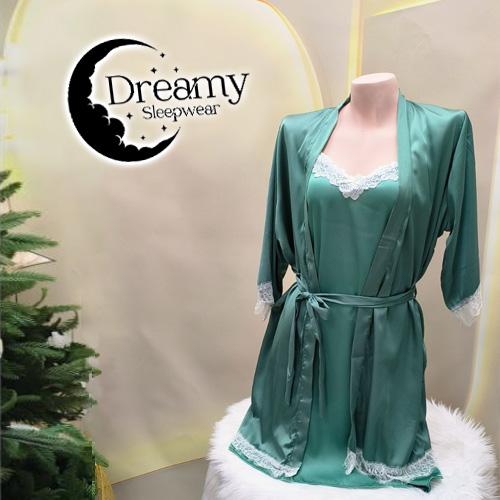 COMBO áo choàng ngủ lụa kèm váy hai dây xòe sang trọng Dreamy - CDS25 Nữ nhiều màu  Women Dress Kem Ren 4
