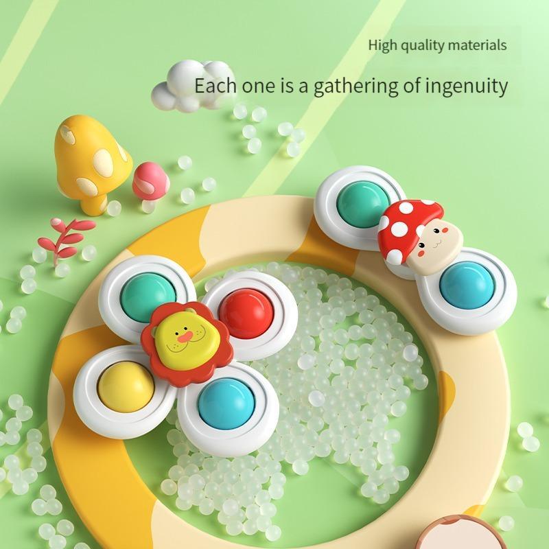Suction Cup Spinner Toys, 3pcs/set Cartoon Animal Design Spinning Top, Rotating Finger Educational Grasping Toys, Rotating baby Toy with Suction Cup, Baby Toys Infant Toys Toddler Toys 3