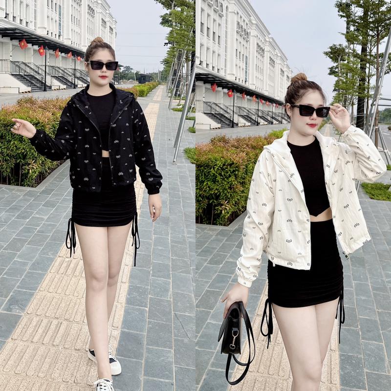 Áo Khoác Gió 2 Lớp Dáng Croptop Hoạ tiết Nơ Thời Trang Mẫu Mới
