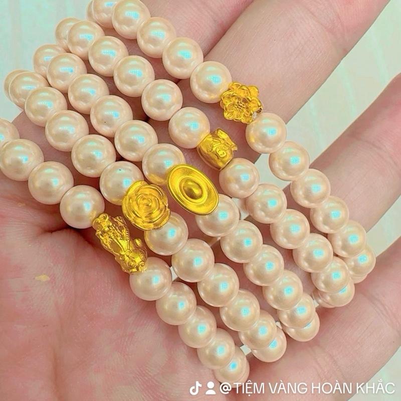 Phụ kiện vòng đeo tay Ngọc trai nước ngọt phối chamr V24k Hoàn Khắc tặng lịch