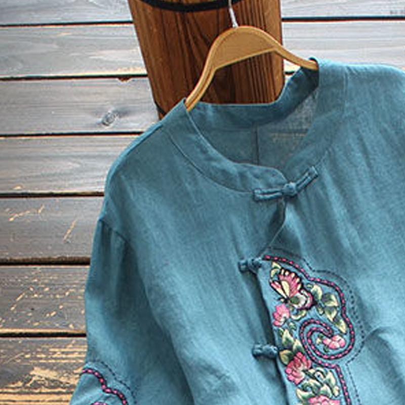 ZAVA-Váy Cotton Và Vải Lanh Thêu Cho Nữ, Phong Cách Dân Tộc Mới, Khóa Đĩa, Tay Áo Ba Phần Tư, Sườn Xám Trung Quốc, Mùa Hè Dress Women 2