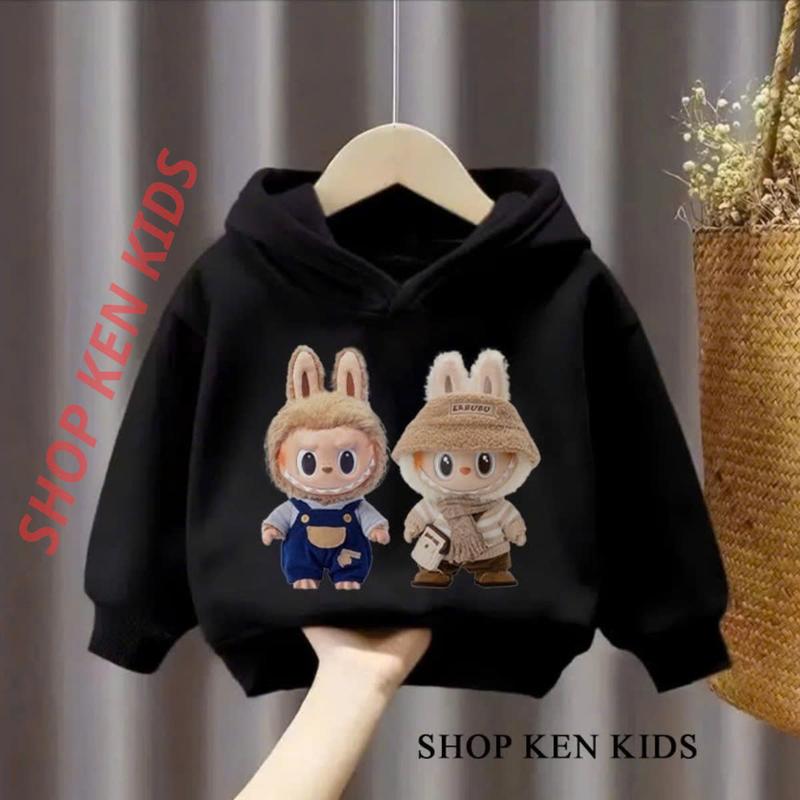 Áo nỉ hoodie dành cho bé trai và bé gái từ 9-45 kg mẫu ĐÔI BẠN THÂN LABUBU chất liệu nỉ. 1