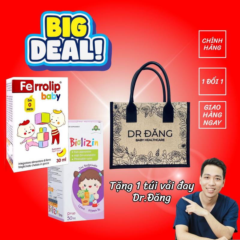 Daily-Chính hãng - Tặng quà Combo Ferrolip Biolizin bổ sung sắt và kẽm hữu cơ cho trẻ sơ sinh và trẻ nhỏ dạng nước chai 30ml và 50ml Cho Bé Vitamin . sắt kẽm cho bé