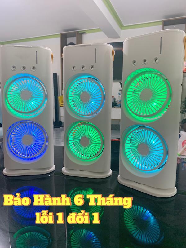 Quạt Điều Hòa Tích Điện Phun Sương 2 Tầng Có Điều Khiển Từ Xa Làm Mát Bằng Hơi Nước, Phun Sương, Đèn Led 7 Màu Decor Làm Đèn Ngủ Phụ Kiện Usb quat  phunsuong quat  phun