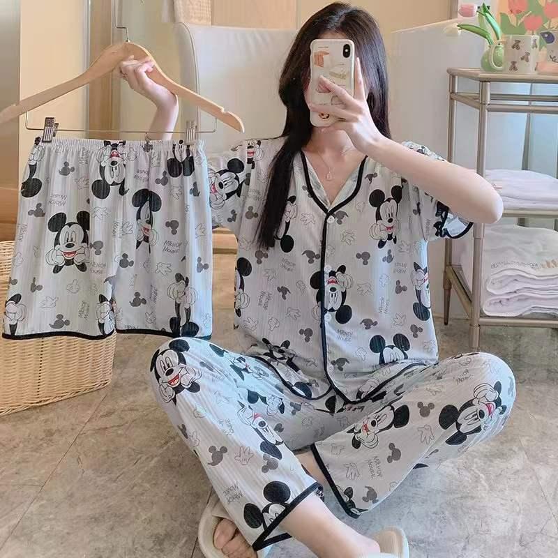 Product Introduction of 2024 TikTok Live Hot Sale Three-Piece Pajamas for Women Cute Cartoon Ding Dong Bear Casual Loungewear Set 12