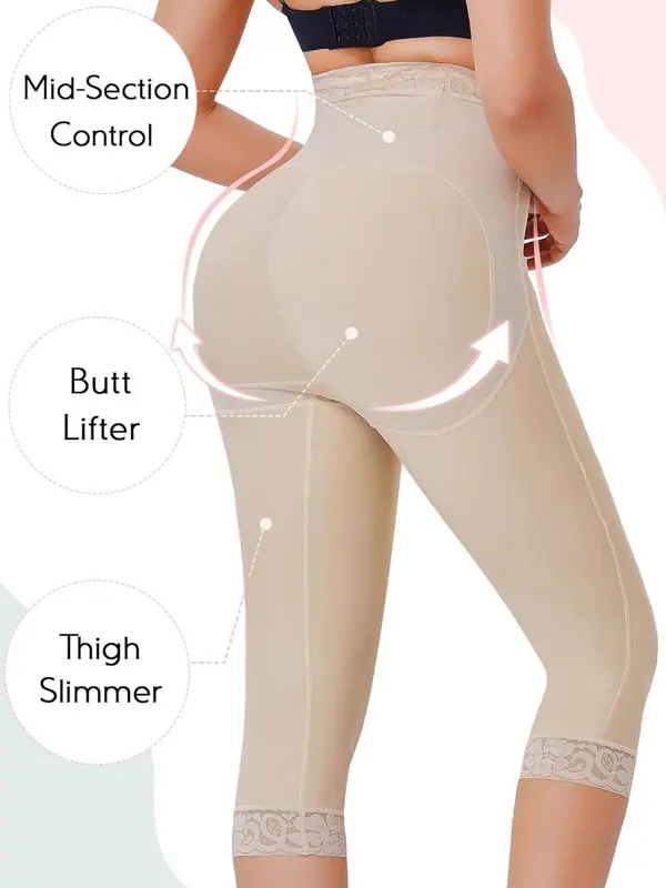 Women's Solid High Waist Contrast Lace Shapewear Bottom, Tummy Control Butt Lifting Shapewear Bottoms, High Stretch Shaper for Daily Wear 1