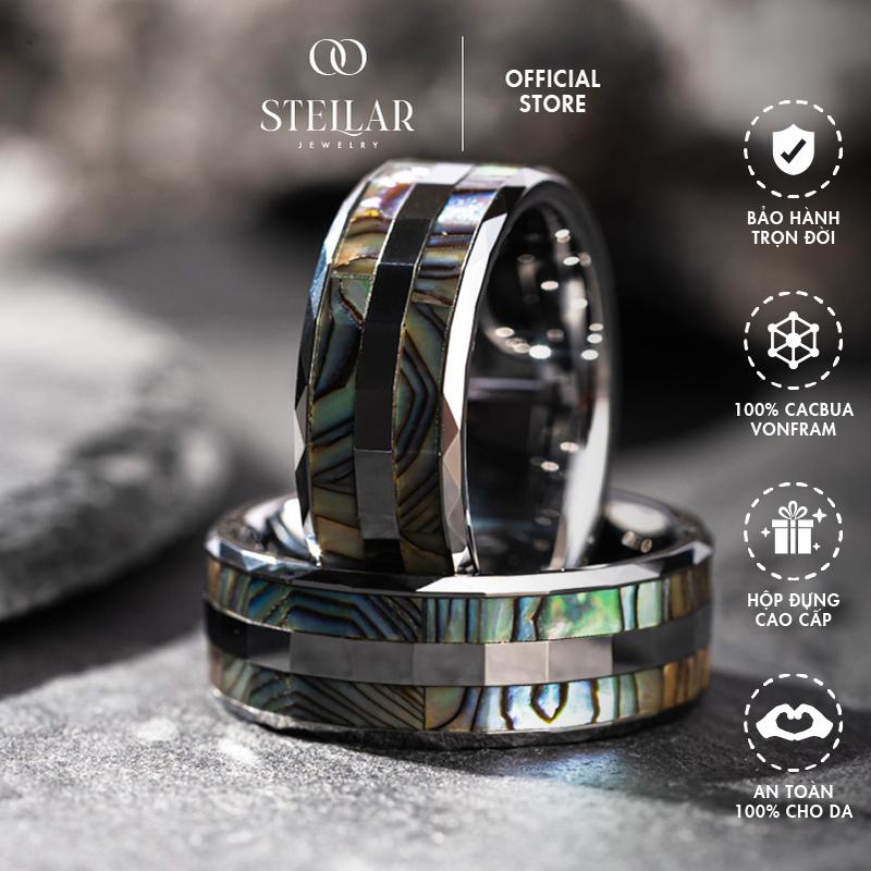 Nhẫn Nam Vĩnh Cửu Vonfram Stellar "The Deneb" Vỏ Bào Ngư Bạc - Cao Cấp Lịch Sự Không Gỉ - Bền Gấp 3 Nhẫn Nam Titan