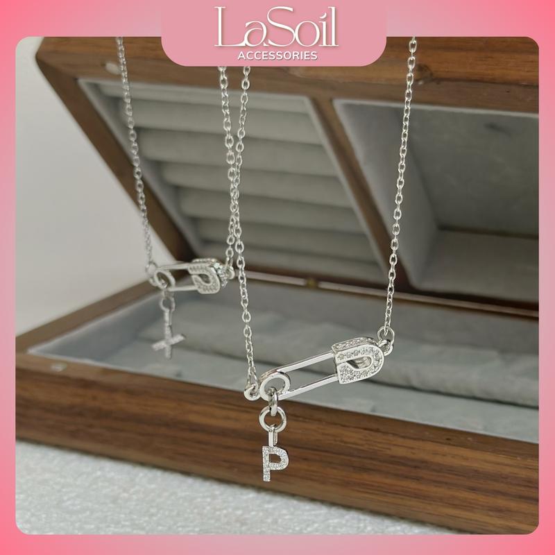 LASOIL - Dây chuyền nữ TITAN 316L Safety Pin phối chữ đính đá Vòng cổ Safety Pin Heart