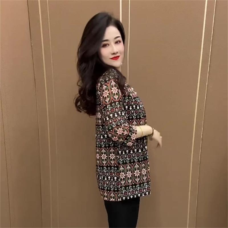 Product Introduction of Áo Tay Áo Ba Phần Tư Mỏng, Phổ Biến Của Mẹ, Cao Cấp, Thanh Lịch Và Dễ Phối Đồ, Co Giãn, Áo Sơ Mi Lớn, Thích Hợp Cho Phụ Nữ Mùa Hè, Áo Phông Top Women 6