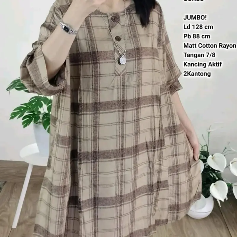 Flora Tunik Jumbo Oversize Motif Kotak Busui Premium 3
