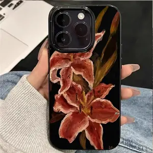 Casing Kompatibel untuk iPhone 17 16 15 13 11 14 12 Pro Max X XS Max XR 7 8 Plus Lukisan Minyak Bunga Lili Pelindung Tahan Guncangan
