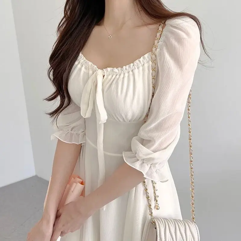 Mini Dress Wanita Sabrina Off Shoulder Lengan 3/4 bahan chiffon sifon ceruty S M L XL Jumbo 7