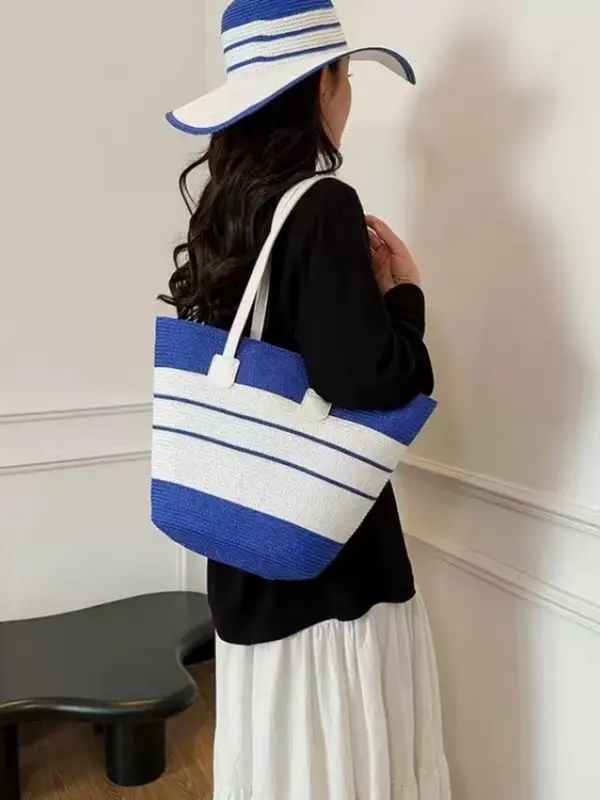 Women's Fashionable Bohemian Straw Bag & Wide Brim Hat, Casual Versatile Sun Hat & Large Capacity Bag Set, Retro Simple and Versatile, Suitable for Daily Travel, Summer Beach Vacation, Versatile Shoulder Bags 3