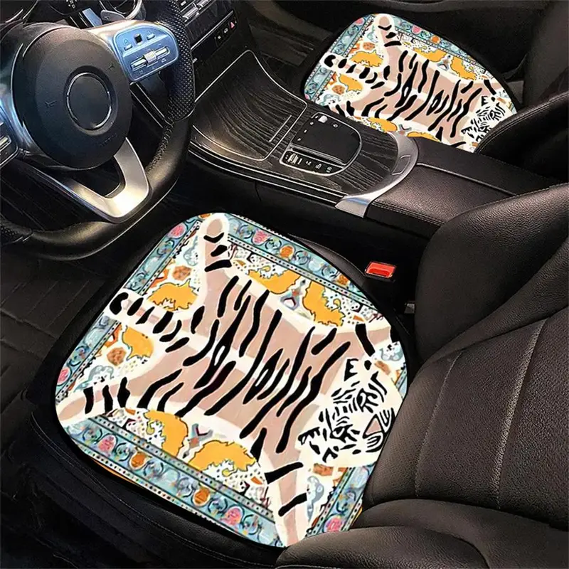 Cartoon Tiger Pattern Car Seat Cover, Breathable All-season Polyester Cushion for Rear and Front Seats, Car Interior Accessories for 95% Cars, SUVs, Sedans, Vans 2
