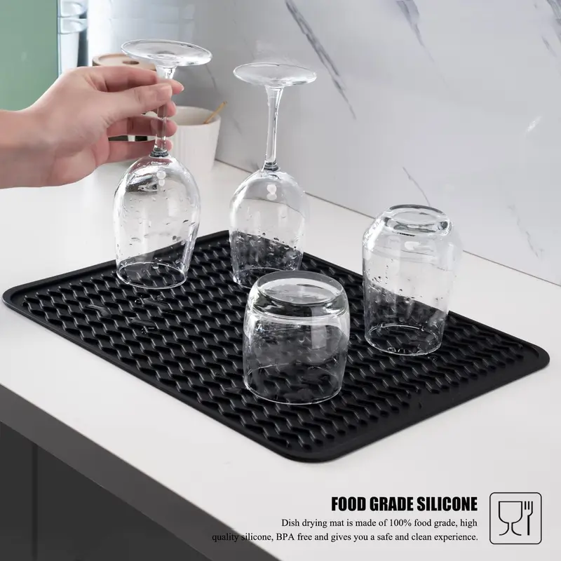 Silicone Tableware Drying Mat, Heat Resistant Non-slip Placemat, Kitchen Countertop Protector, Kitchen Accessories for Home Use 2