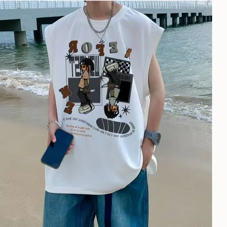 Cartoon Print Crew Neck Trend Vest Men'S Casual Fashion Vest