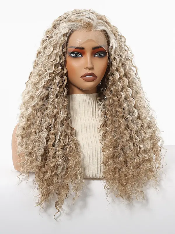 Long Wavy Wigs for Women, Gorgeous Fluffy Wigs without Bangs, Synthetic Lace Front Wigs for Party, Daily Use 3