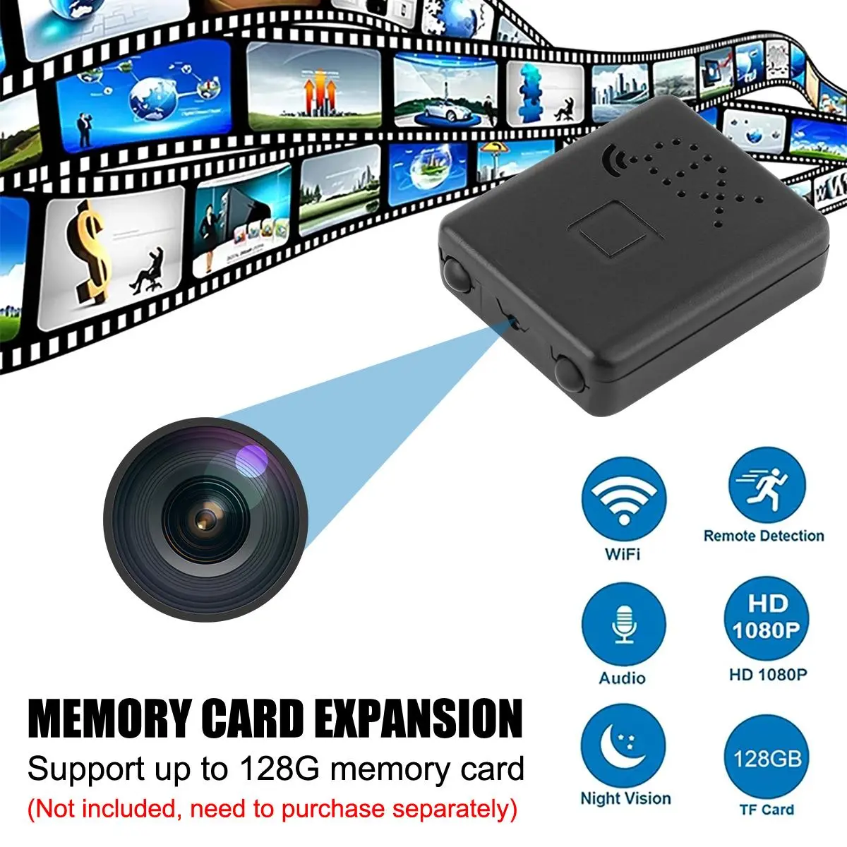 WiFi Mini Hidden Spy HD 1080P Camera  Home Security Night Vision Motion Camera +32GB Card Cable