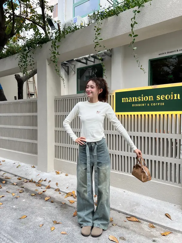 TAMI PANTS - Q19 Quần jeans nữ ống đứng phối thắt lưng Wepretty Clothes wide straight jeans 2
