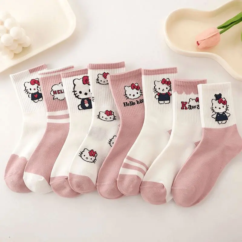 Tất Bông Mùa Đông, Thiết Kế Mèo KT, Phong Cách Hoạt Hình Nhật Bản, Dành Cho Trẻ Em Và Người Lớn, Phong Cách Hàn Quốc, Dễ Thương, Làm Bằng Bông Chải Kỹ, Ống Giữa, 1 Đôi, Tất Nữ