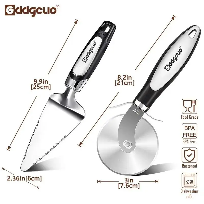 Stainless Steel Pizza Cutter & Serrated Scraper, 2 Counts/set Pizza Wheel Cutter & Serrated Scraper, Kitchen Pasta & Pizza Utensils 1