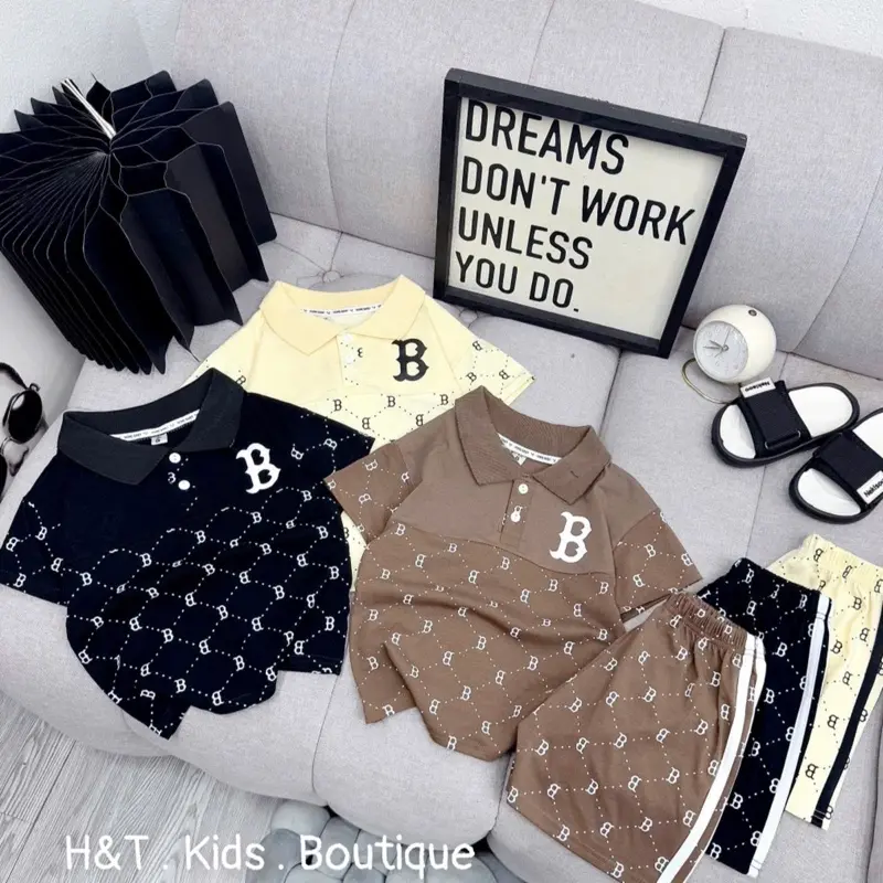 ￼[8-18kg] Bộ cotton có cổ cho bé trai thêu chữ B TH kids cực chất