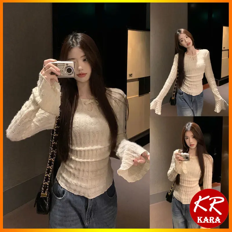 Áo Len Nữ Trắng Thu Đông Ống Tay Loe KARA 537- Vải co giãn, Mềm mịn 0