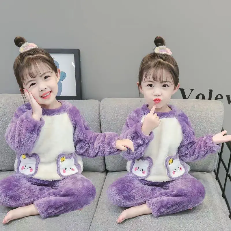 Bộ Đồ Ngủ Nhung San Hô, Cho Trẻ Em, Áo Chui Đầu Cho Bé Gái, Giữ Nhiệt, Phong Cách Phương Tây, Đồ Mặc Nhà, Bộ Đồ Ngủ vải nỉ Cho Bé Gái, Thích Hợp Cho Mùa Thu Và Mùa Đông Chuột