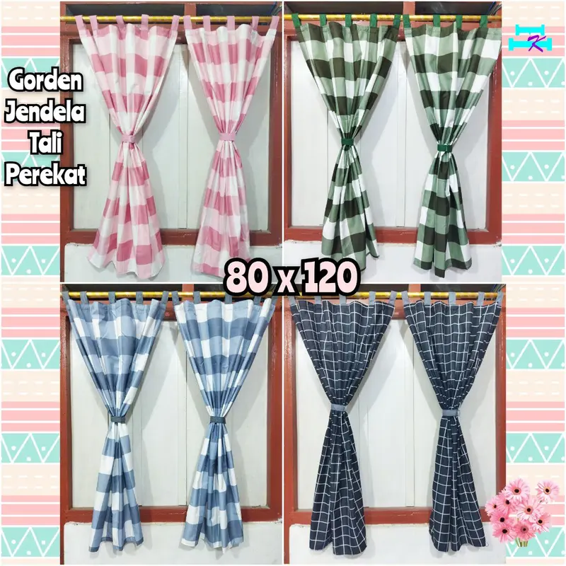 Gorden Jendela Pendek Ukuran 80x120 Korden Model Tali Perekat Kain Kain 7