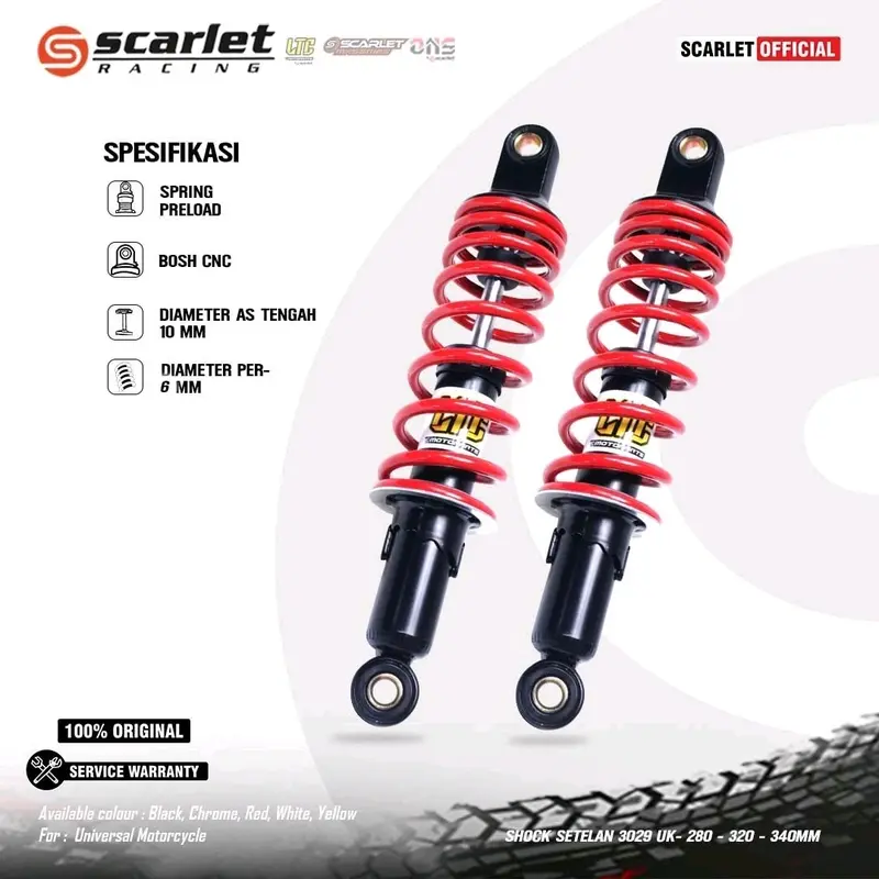 280,320,340,360, MM LTC  SHOCKBREAKER SHOCK ABSORBER BLKG MOTOR BEBEK ORI GINAL LTC BAY SCARLET 3029,UNIVERSAL YAMAHA HONDA SUZUKI,,JUPITER,VEGA,,RX KING,SUPRA KHARISMA,BLADE REVO,SHOGUN,SMASH DLL 1