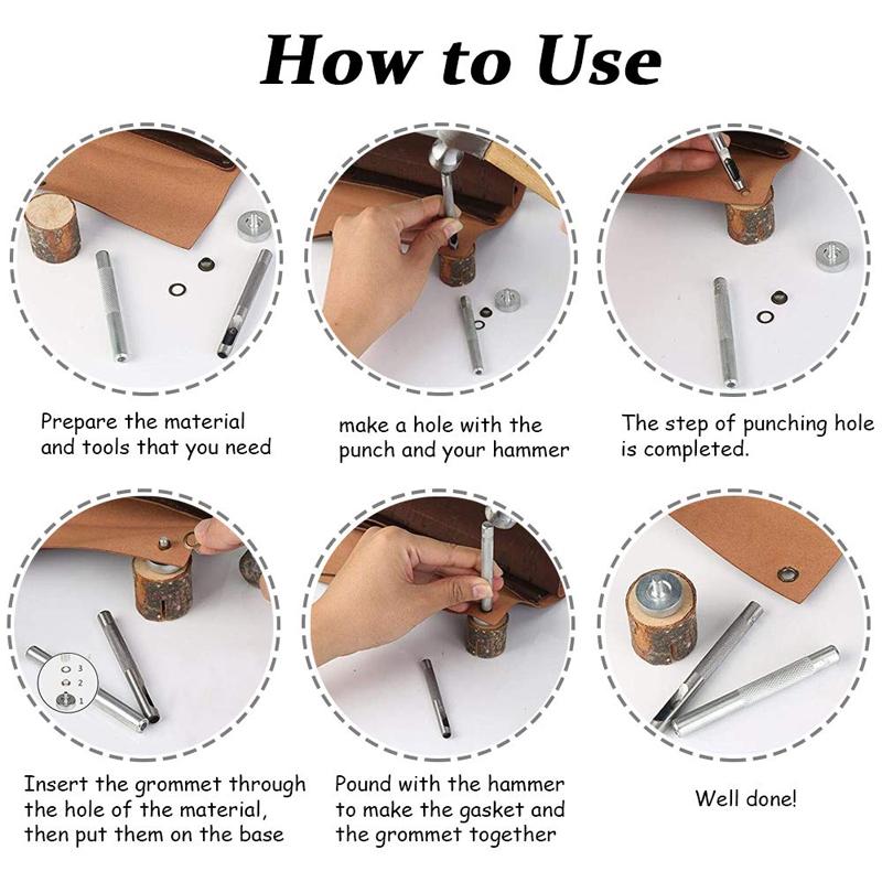 Grommet Khoen Kim Loại, Màu Bạc Đồng, Với Bộ Dụng Cụ Đục Lỗ Khoen, Cho Đồ Da Thủ Công, Quần Áo, Giày Dép, Phụ Kiện Túi Thắt Lưng 5
