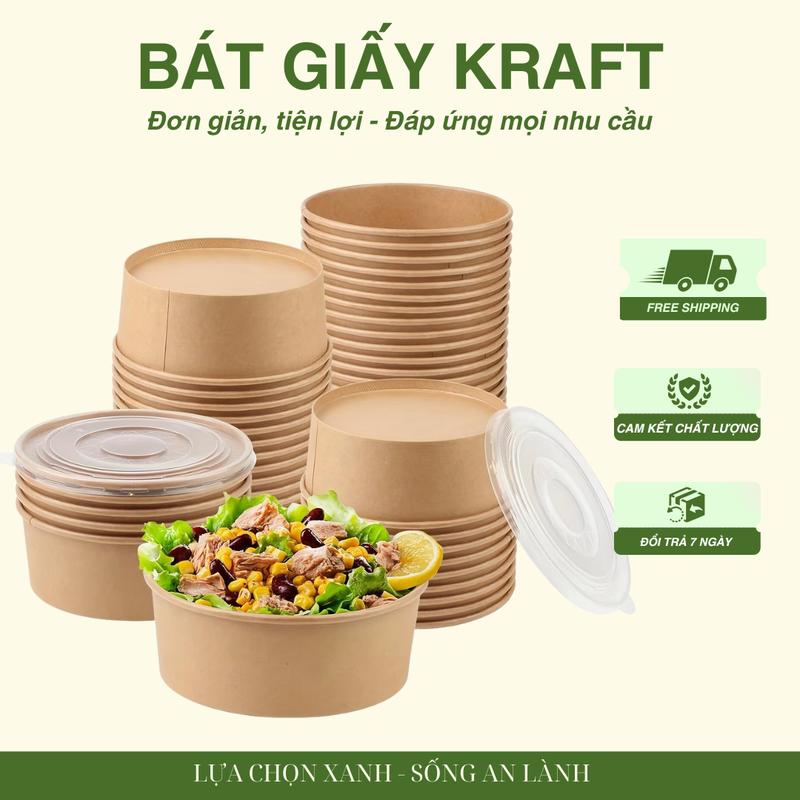 Combo 100 Bát Giấy Kraft 750ml  – Tự Nhiên, An Toàn, Phong Cách – Giải Pháp Hoàn Hảo Cho Bữa Ăn Bền Vững