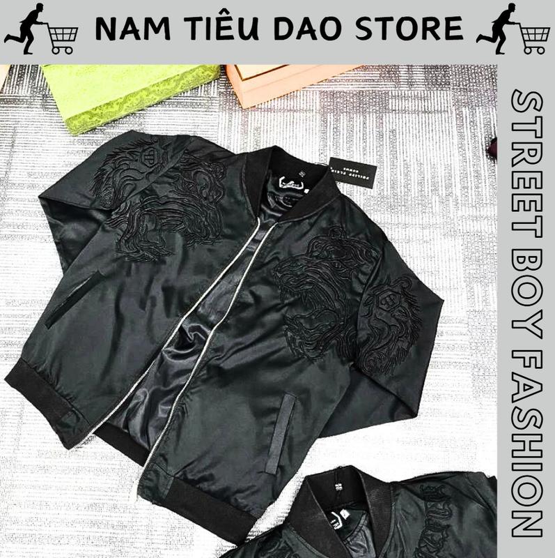 Áo Khoác Bomber Nam philip Thêu Hổ QP 2 Bên vải gió 2 lớp Hàng Chuẩn - Jacket, Menswear