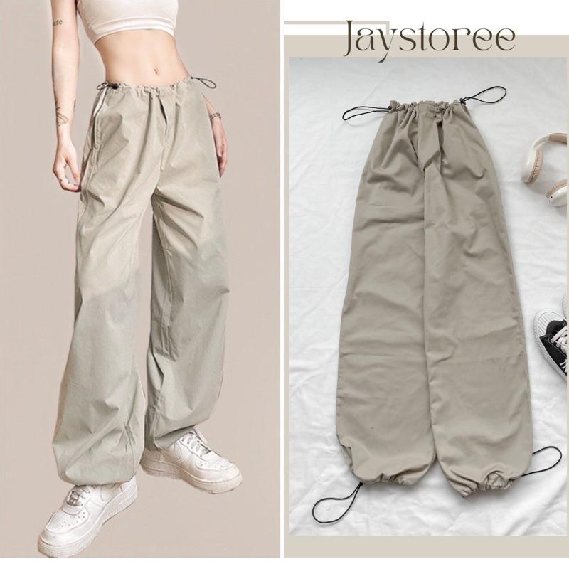 Quần Jogger Kaki lưng thun có dây rút PARACHUTE màu ĐEN/XÁM GHI ống suông form Nam Nữ Unisex, chất vải kaki Sport Tập Thể Dục Gym