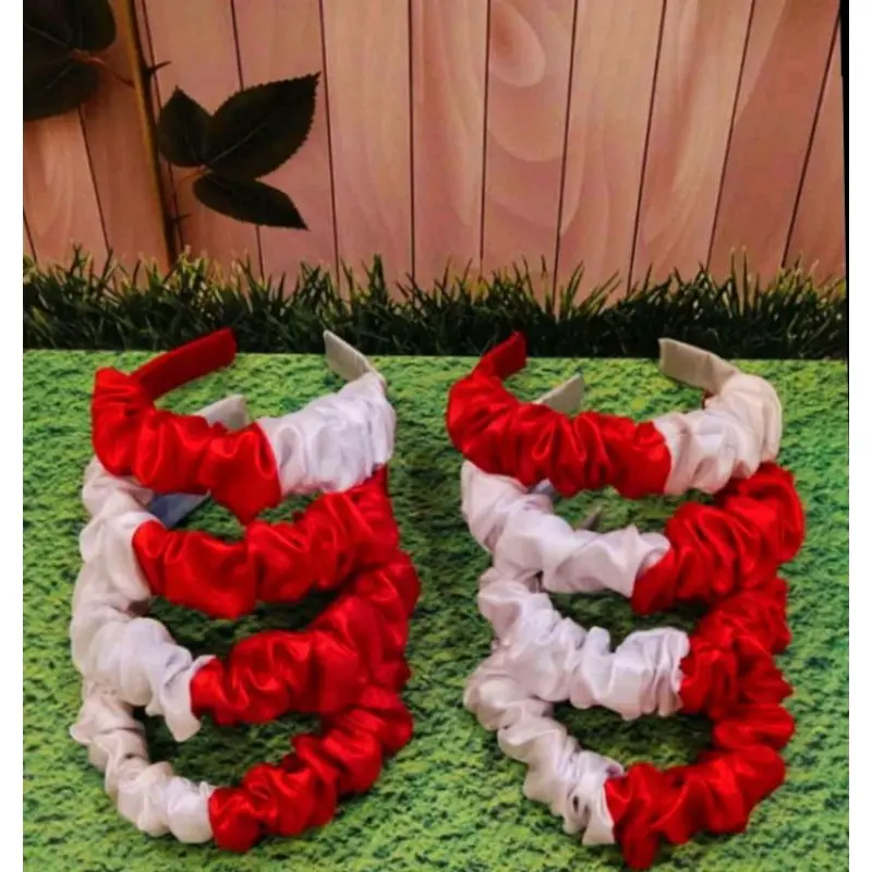 Bando Scrunchie Merah Putih/Bando Merah Putih/Bando Viral Merah Putih Headbands Aksesoris Wanita 2