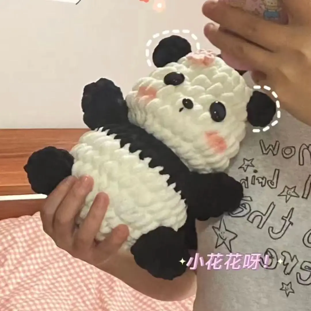 [1252 People Collected] Panda Huahua Handmade Knitting DIY Kit Self-Made Ice Stick Yarn Zai Zai Plush Toy Cute Bear Crochet Gift for Girlfriend