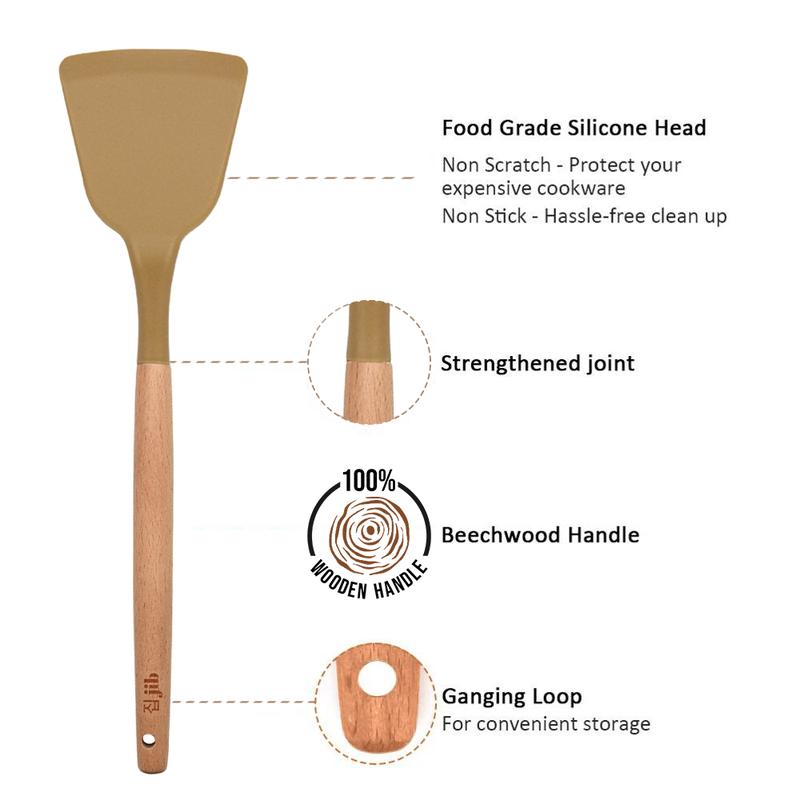 [EXCLUSIVE CREATOR] JIB Silicone Utensil Spatula / Spatula Silicon / Utensile Turner / Sutil Silikon Tahan Panas Gagang Kayu 3
