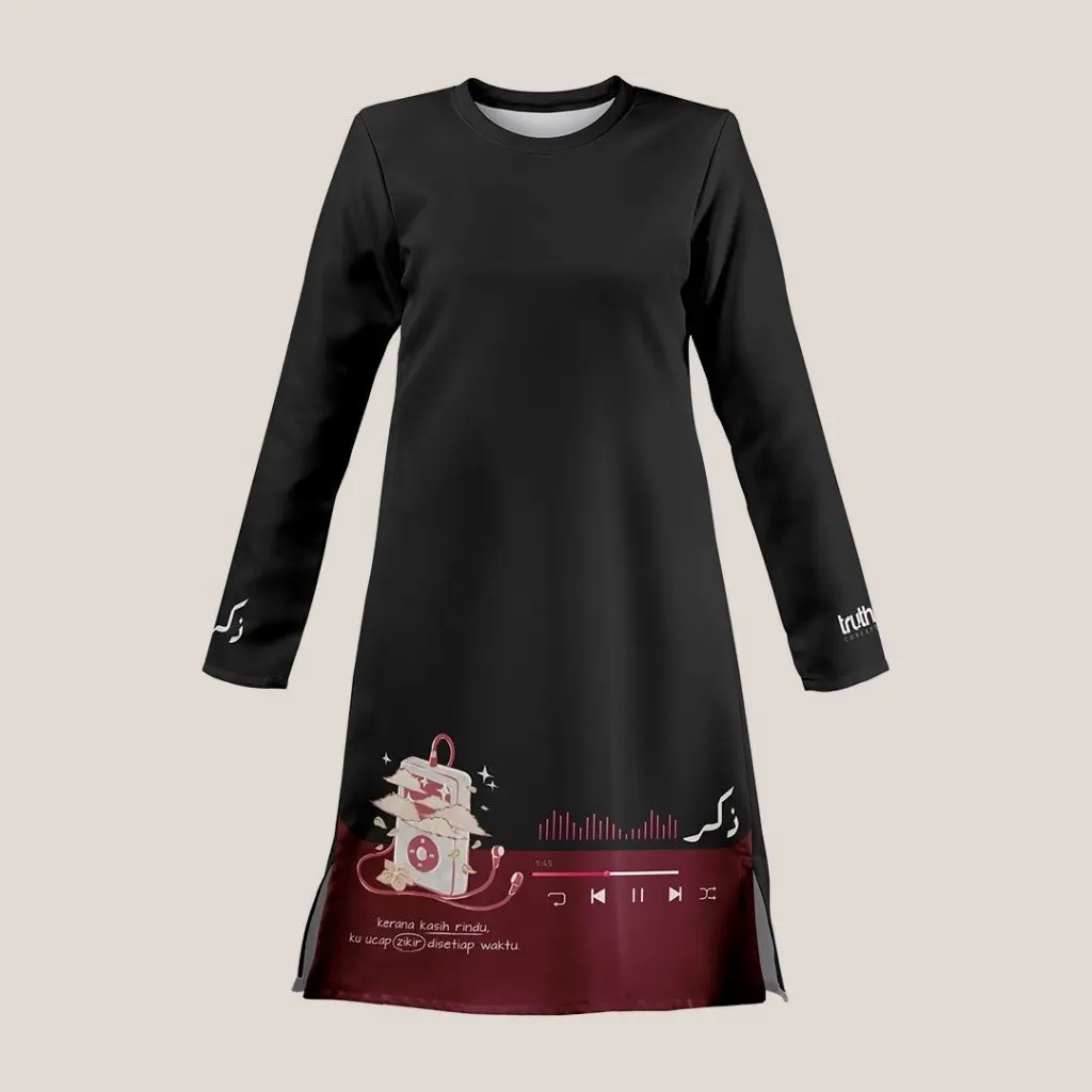 T-Shirt Women's and Men's Jersey Full Sublimation Baju Jersey Muslim Jersey ZIKIR Edition (Black) Baju Muslim Couple Baju Muslim Mulla Plus Size Jersey Muslim Family Outfit