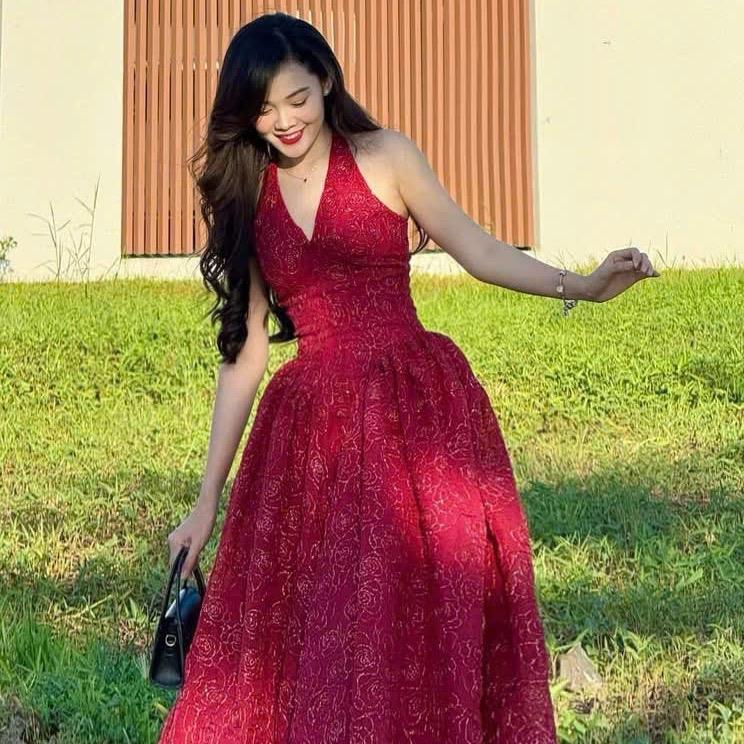ĐẦM TƠ THÊU HOA ĐỎ KIM SA ĐI TIỆC, ĐU SỰ KIỆN, ĐI CHƠI, ĐẦM CỔ YẾM BLING BLING SANG CHẢNH LẤP LÁNH, ĐẦM TẾT, ĐẦM GIÁNG SINH, ĐẦM NOEL, ĐẦM TIỆC CUỐI NĂM CỰC XINH Women Dress Kim Tuyến 6