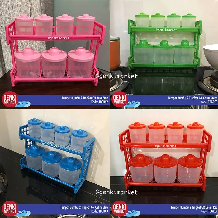 Tempat Bumbu Dapur / Toples Bumbu Plastik / Tempat Bumbu 2 Tingkat GR Celini Blue Wadah