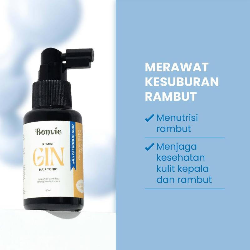 Bonvie Anti Hairfall Kemiri Gin Hair Tonic (60ml) Tonik Rambut untuk Rambut Rontok dan Menumbuhkan Rambut Perawatan Haircare 1
