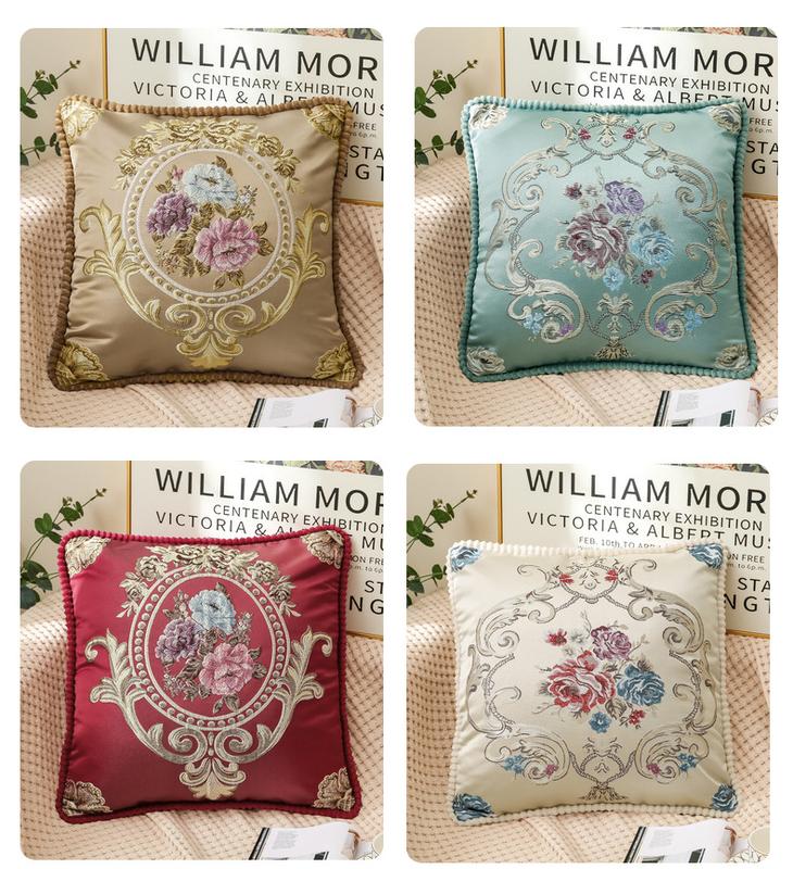 Gối tựa lưng vuông Tây Âu, gối tựa sofa văn phòng 45x45cm nỉ nhung thêu cap cấp