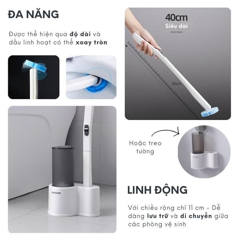Chổi cọ toilet đóng mở tự động tích hợp miếng tẩy rửa, dụng cụ cọ rửa phòng vệ sinh siêu sạch thế hệ mới 3