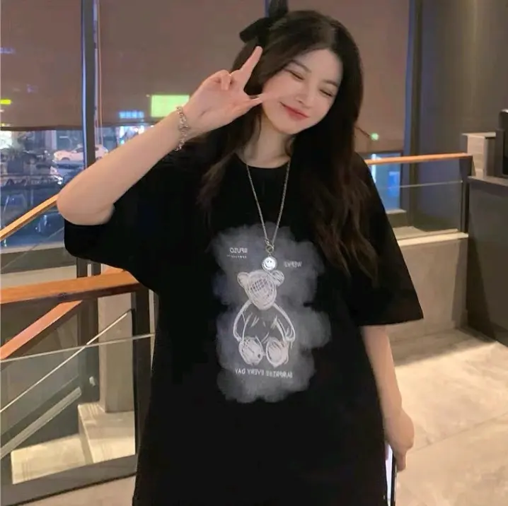 Áo Thun Unisex GẤU EVERYDAY, Phong Cách UIzzang Cổ tròn thời trang nam nữ , Cổ tròn Top Women Đen