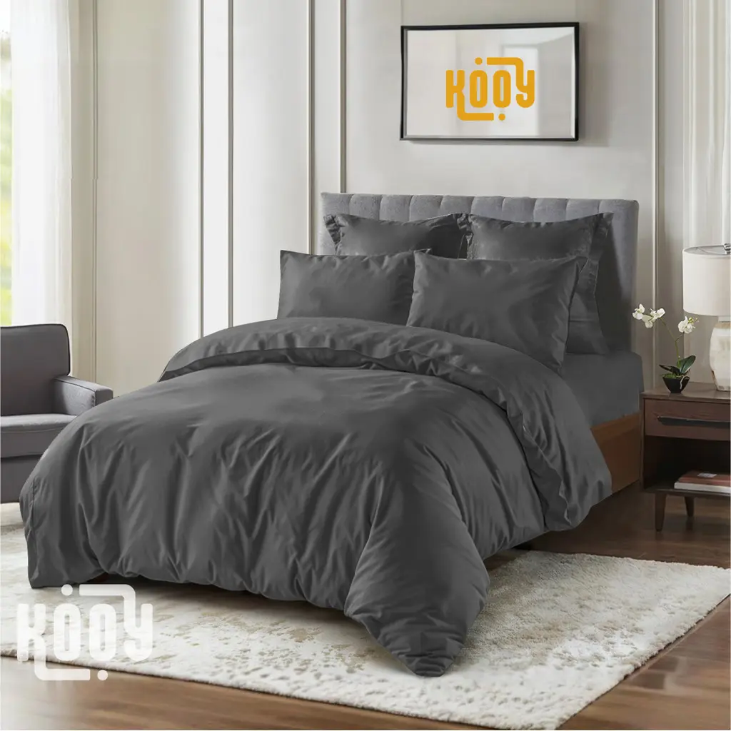 Bed Cover Set Sprei Polos Dark Grey - Ukuran Lengkap
