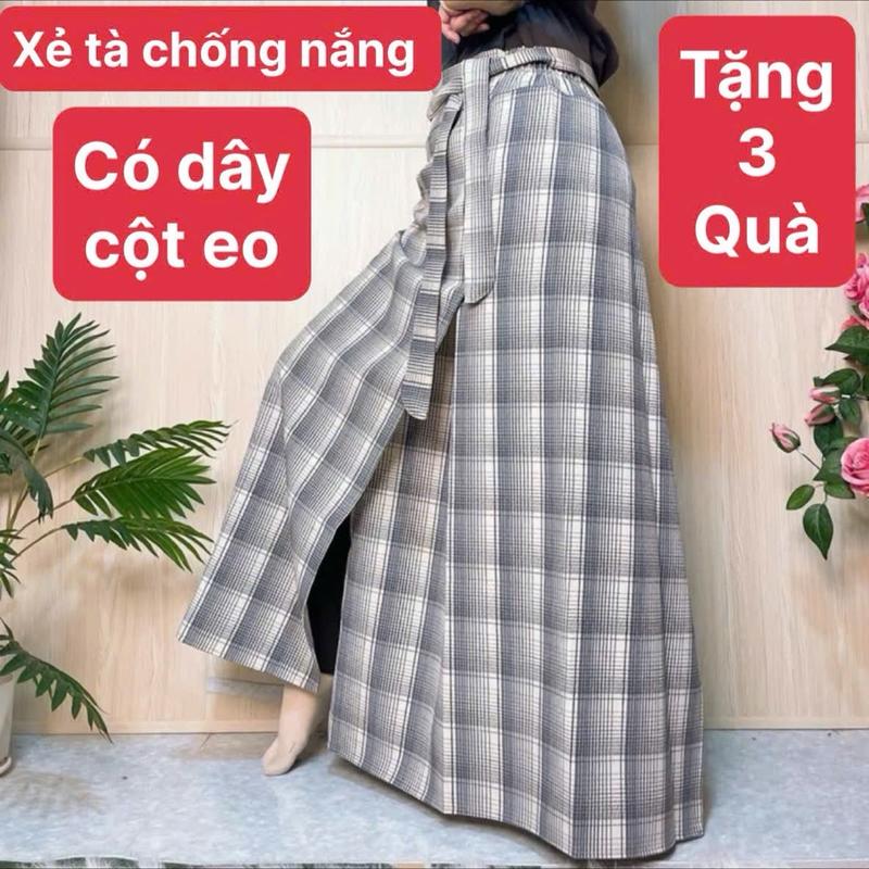 Chân váy chống nắng XẺ TÀ phiên bản  khóa dán và dây cột eo . Chất kaki lụa cao cấp ( tặng kèm vớ ủ kem và 2 món  quà  nhỏ ) Nữ Women